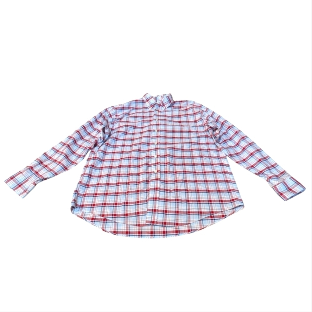 EUC Brooks Brothers Original Polo Shirt L Non-Iron Blue Red White Plaid Supima